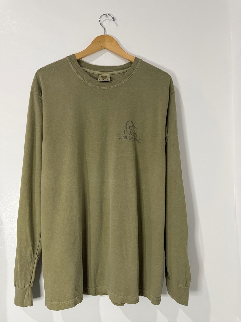 Comfort Colors Olive Green Long Sleeve Tee with Ducks Unlimited Logo